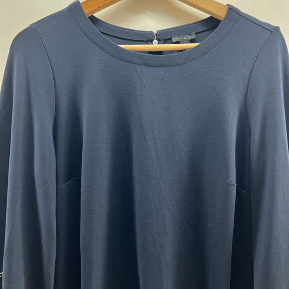 Ann Taylor SMALL Dark Blue Mini Shift Dress Long Balloon Sleeve Scoop Neck - Picture 3 of 10